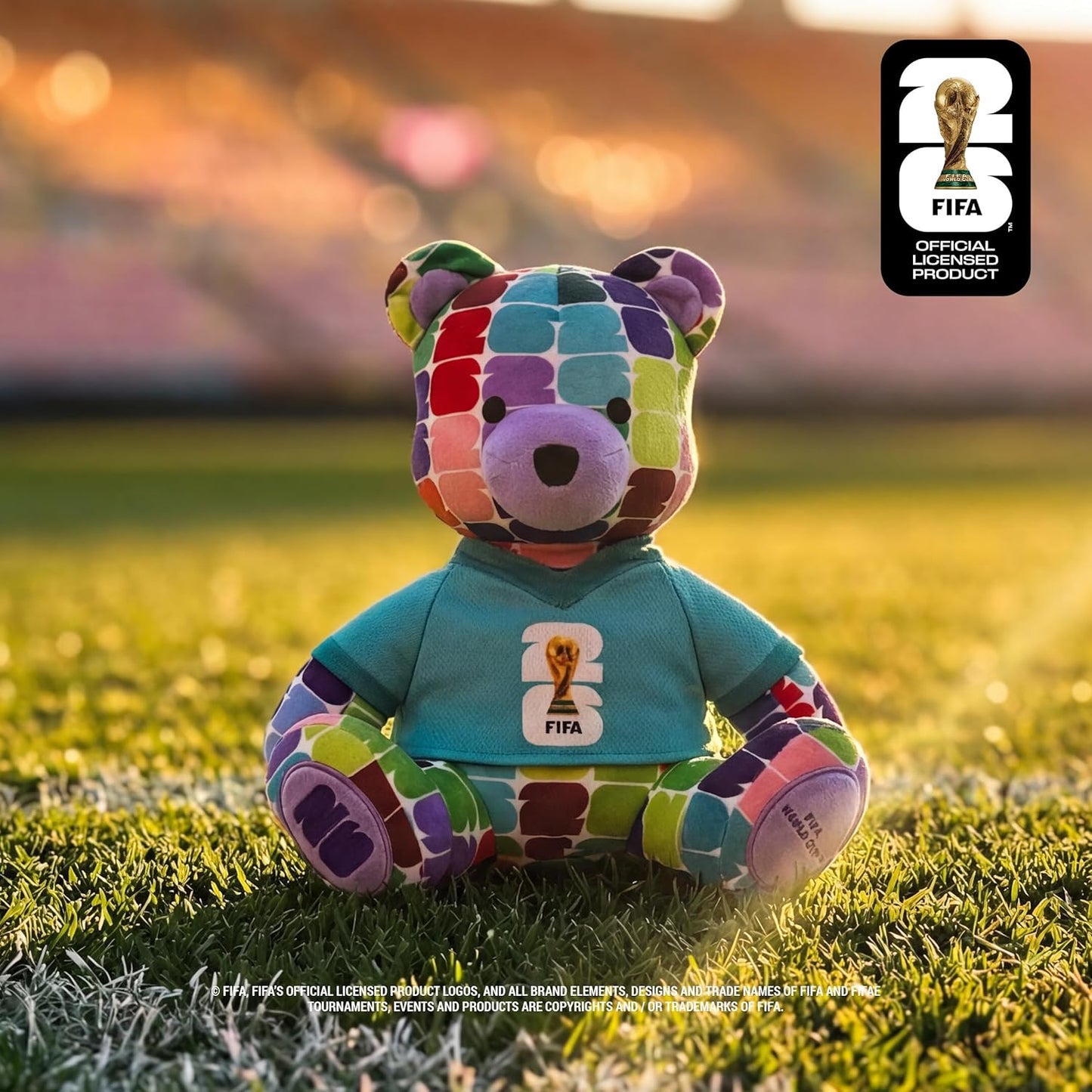 FIFA World Cup 2026 10-Inch Colorful Bear Plush - Official 2026 World Cup Collectible with FIFA Trophy Logo Tee - Ages 3+