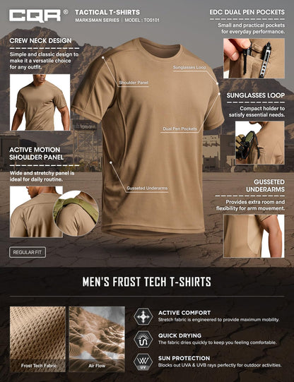 CQR Men's Short Sleeve Military Tactical T-Shirt, Athletic Gym Training Army Shirts, Outdoor Hiking Workout Shirt