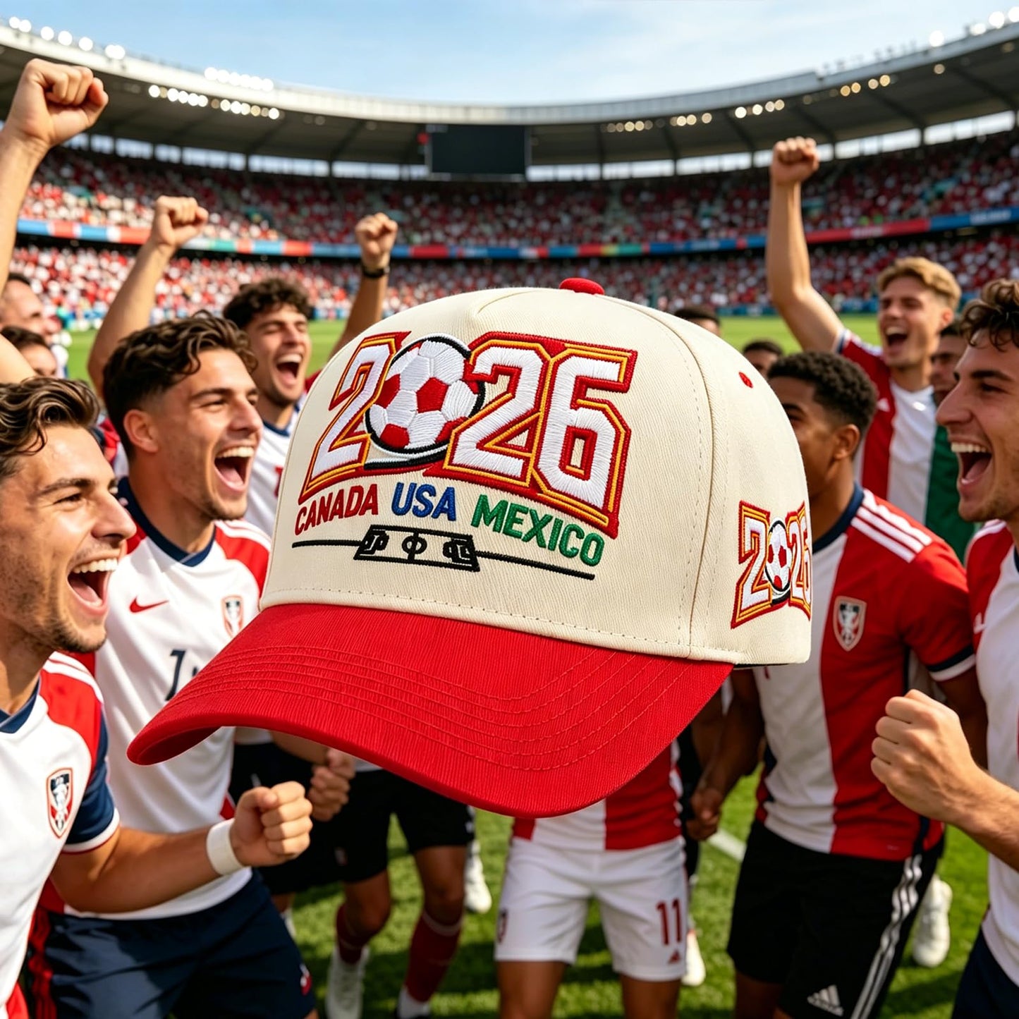 2026 Soccer Fan Baseball Cap, USA Canada Mexico Inspired Embroidered Cotton Hat, Adjustable Game Day Sports Cap