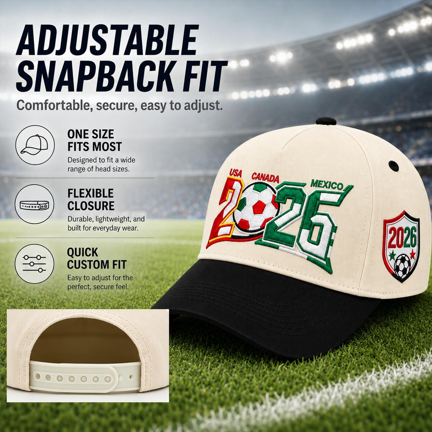 2026 Soccer Fan Baseball Cap, USA Canada Mexico Inspired Embroidered Cotton Hat, Adjustable Game Day Sports Cap