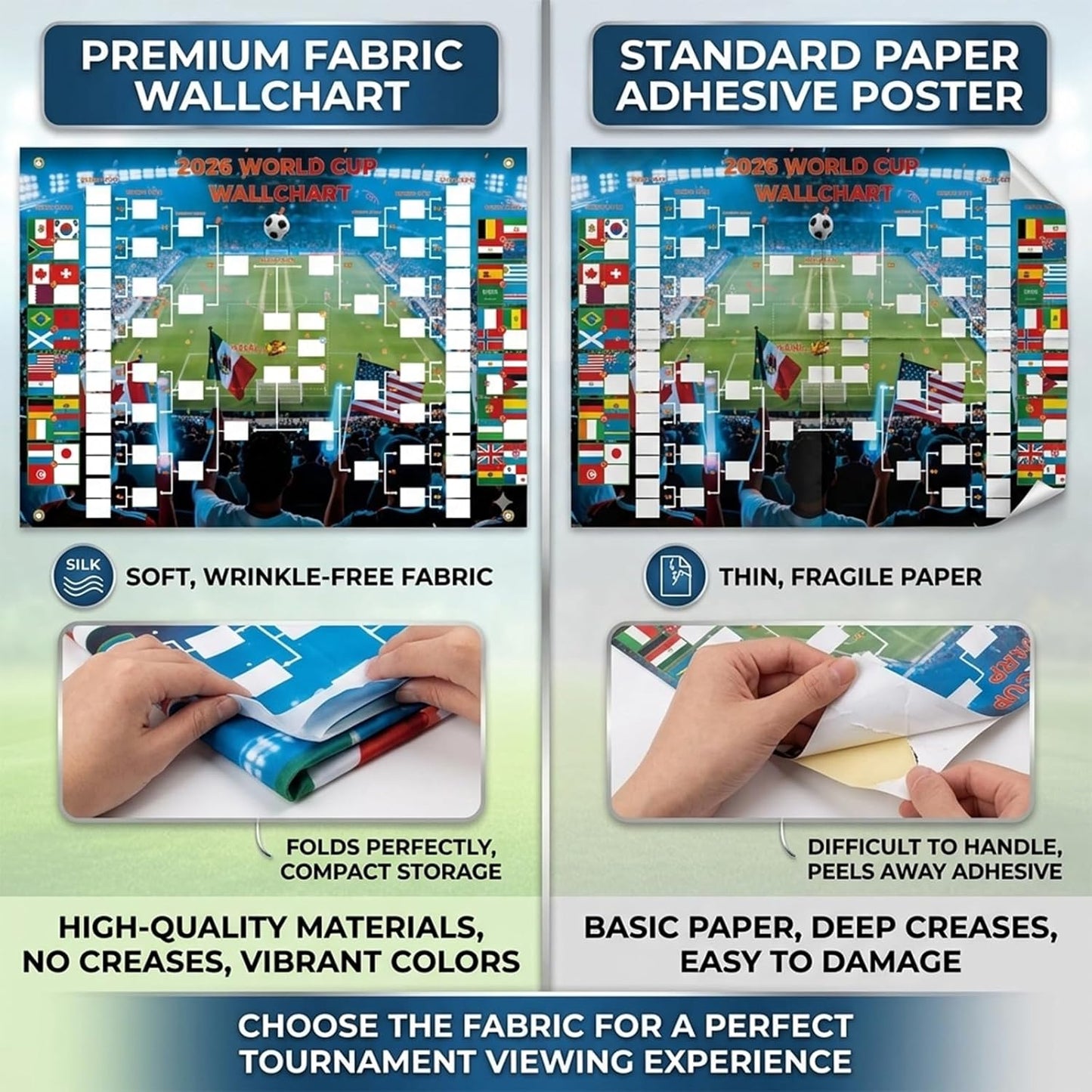 2026 World Cup Schedule Poster Chart 35.5"x24", Single-Sheet Fill-In Bracket Chart with Marker & 4 Adhesive Hooks | Large Soccer Wall Calendar for Home Bar Office, Great Soccer Fan Gift for Game Day Party