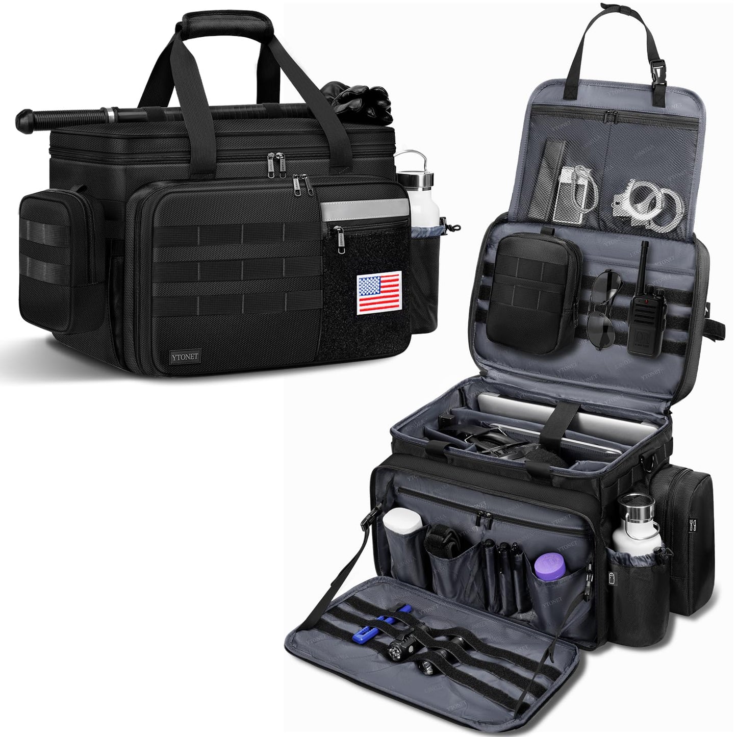 Patrol Bag Law Enforcement, Extra Large Police Gear Bag for Car Front Seat Organizer with a MOLLE Pouch & 15.6In Laptop Layer, Multiple Compartments Police Duty Bags Fit Vehicle Passenger Seat, Black