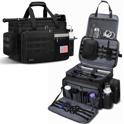 Patrol Bag Law Enforcement, Extra Large Police Gear Bag for Car Front Seat Organizer with a MOLLE Pouch & 15.6In Laptop Layer, Multiple Compartments Police Duty Bags Fit Vehicle Passenger Seat, Black