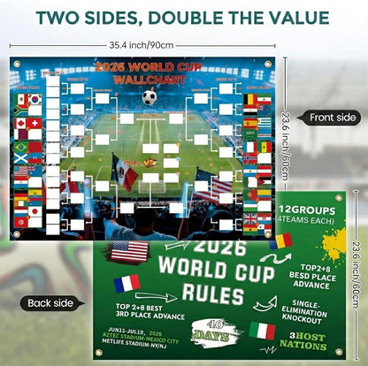 2026 World Cup Schedule Poster Chart 35.5"x24", Single-Sheet Fill-In Bracket Chart with Marker & 4 Adhesive Hooks | Large Soccer Wall Calendar for Home Bar Office, Great Soccer Fan Gift for Game Day Party