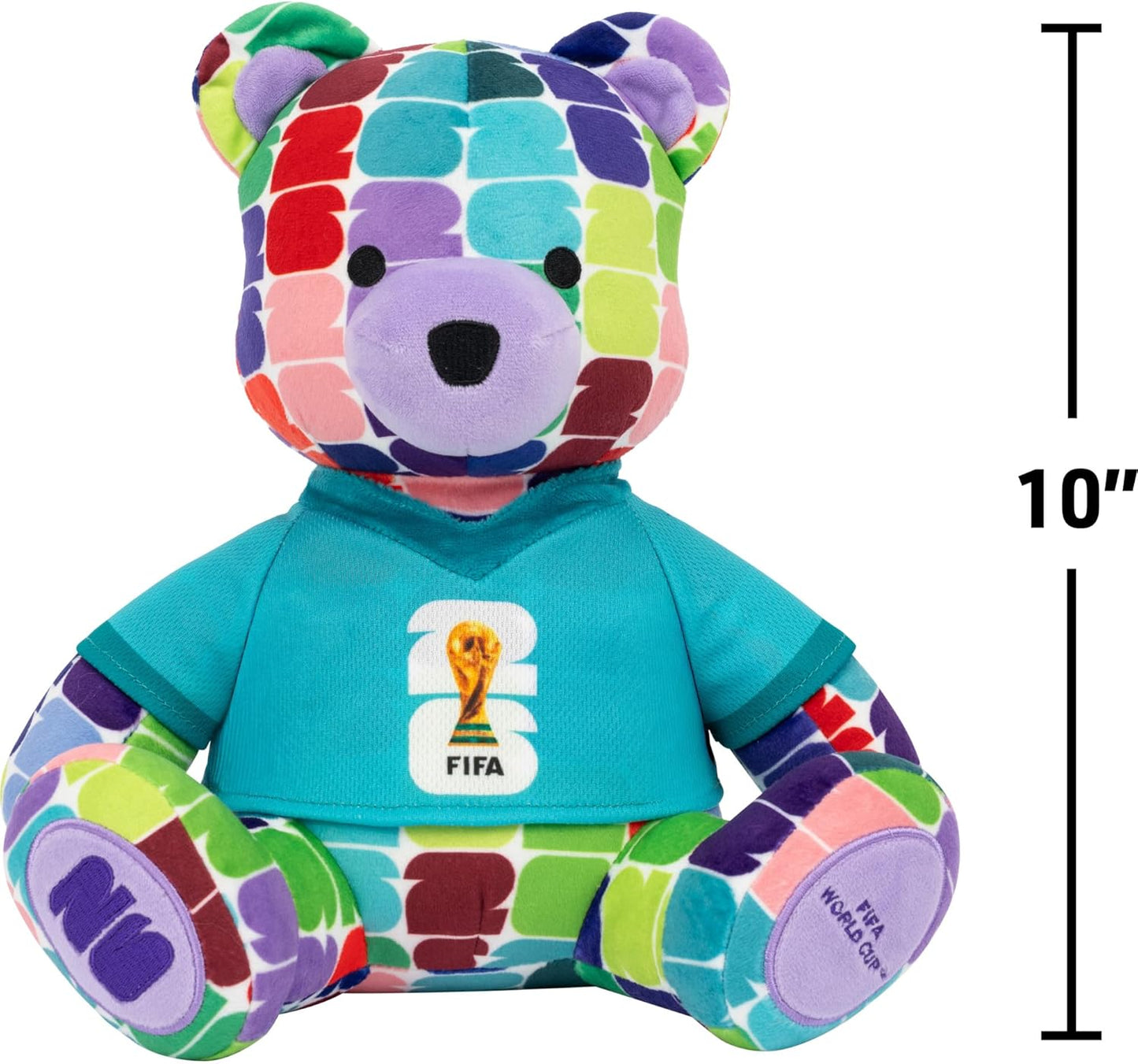 FIFA World Cup 2026 10-Inch Colorful Bear Plush - Official 2026 World Cup Collectible with FIFA Trophy Logo Tee - Ages 3+