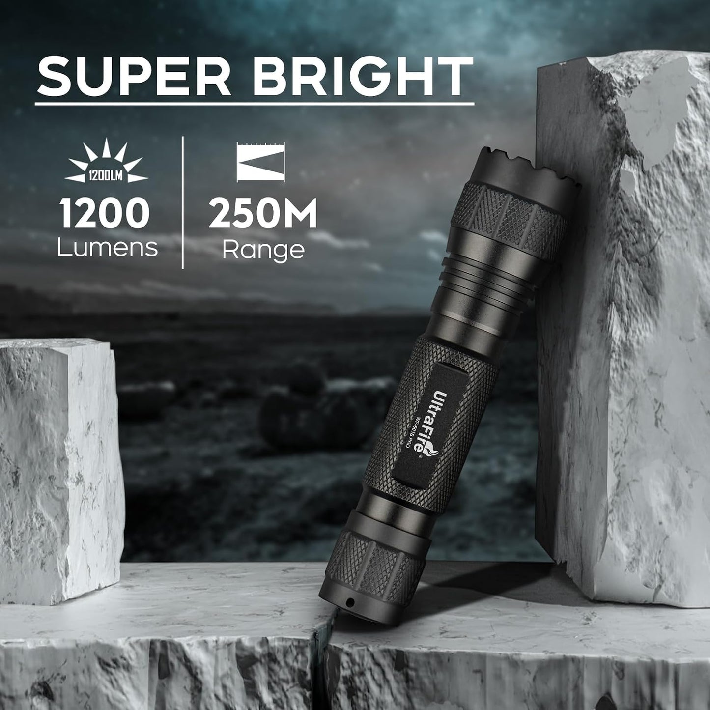 WF-501B PRO Tactical Flashlight - 1200 Lumens Brightness & 1000 Lm Performance w/ Holster