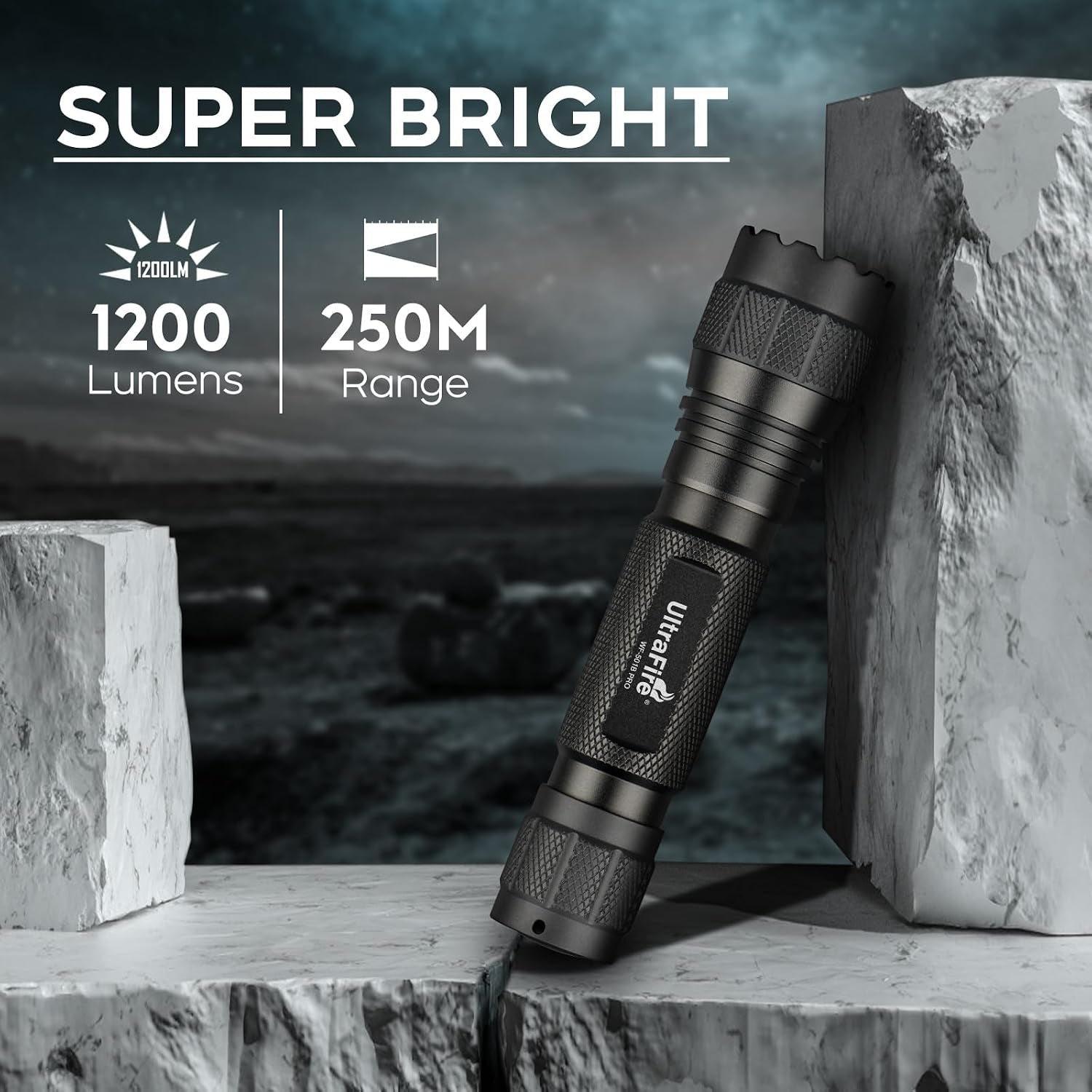 WF-501B PRO Tactical Flashlight - 1200 Lumens Brightness & 1000 Lm Performance w/ Holster
