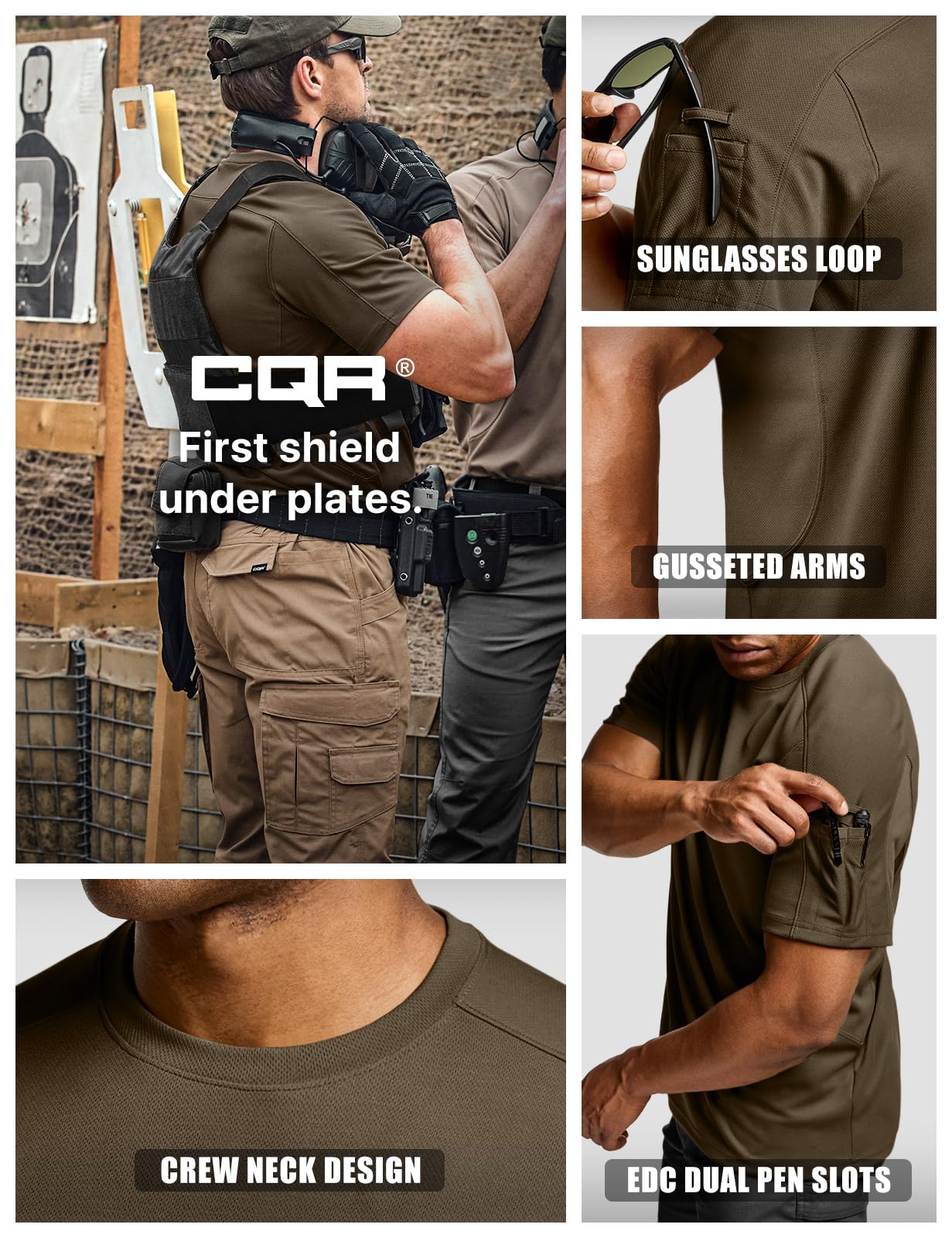 CQR Men's Short Sleeve Military Tactical T-Shirt, Athletic Gym Training Army Shirts, Outdoor Hiking Workout Shirt
