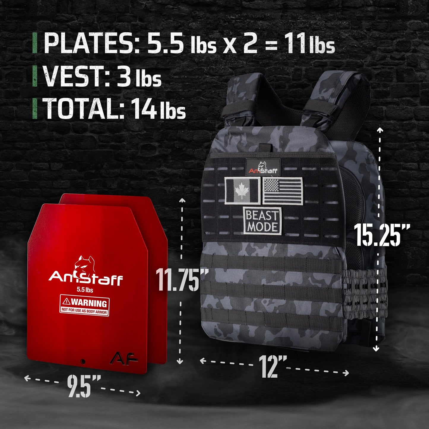 Amstaff Tactical Weighted Vest - Adjustable Weight Vests - Versatile Wearable Vest for Fitness Workouts, Strength and Endurance Training, Running