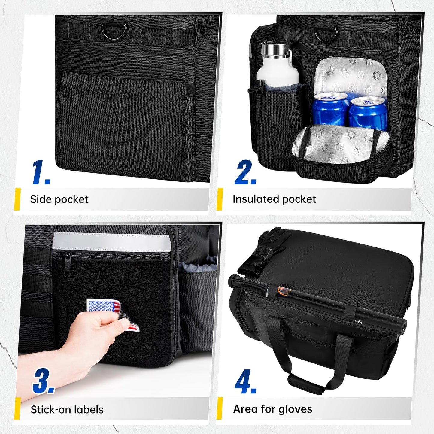 Patrol Bag Law Enforcement, Extra Large Police Gear Bag for Car Front Seat Organizer with a MOLLE Pouch & 15.6In Laptop Layer, Multiple Compartments Police Duty Bags Fit Vehicle Passenger Seat, Black