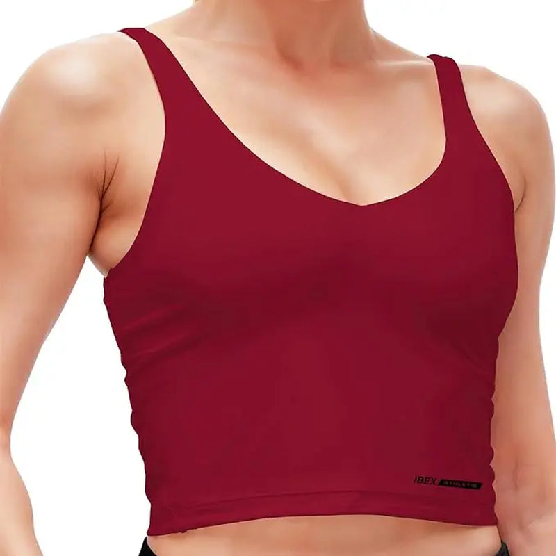 Women's Longline Ribbed Workout Tank Top with Built-In Bra and Padding for Yoga, Running, Gym, and Fitness Activities