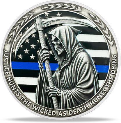 Thin Blue Line Reaper Police Officer Challenge Coin | Blessed Are the Peacemakers Police Challenge Coins for Sheriff Law Enforcement Police Academy Gifts Police Week Gifts
