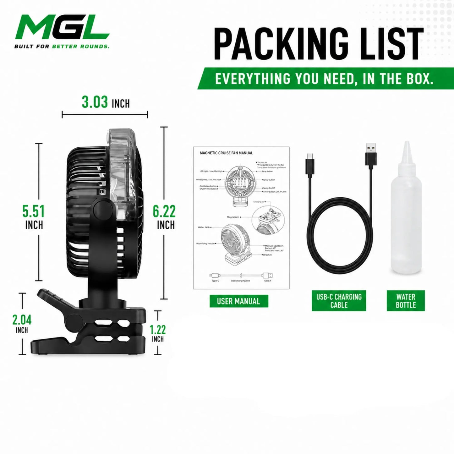 Rechargeable Magnetic Golf Cart Cooling Fan with Mist Functionality