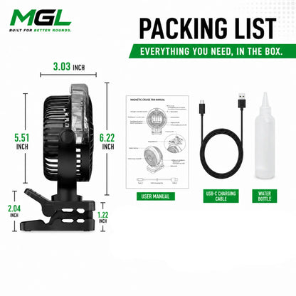 Rechargeable Magnetic Golf Cart Cooling Fan with Mist Functionality