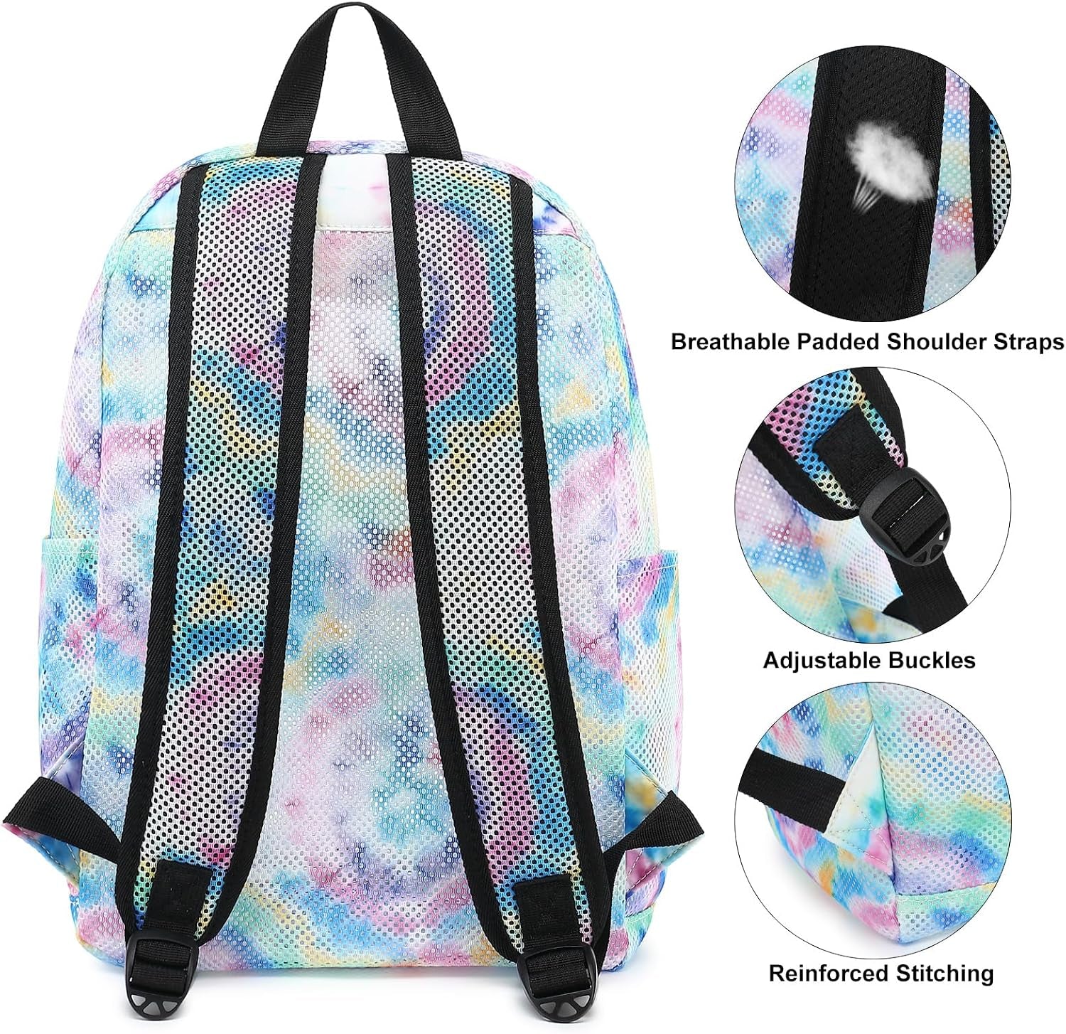 Tie Dye Mesh Backpack for Girls Women, Semi-Transparent Kids School Backpack College Bookbag for Beach Gym Travel