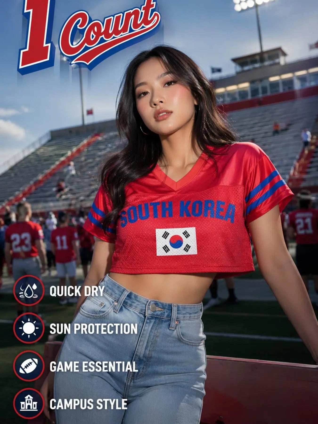 KTYSDE Women's Printed Cropped Soccer Jersey - V Neck Mesh Short Sleeve Casual Streetwear Crop Top for Soccer Fans Featuring USA, Brazil, Argentina, Mexico, England, Germany, France, Spain, Portugal, Italy, Netherlands, Japan, South Korea, Uruguay, and South Africa for Game Day and Daily Wear