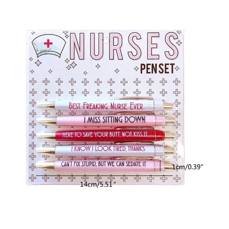 2025 Inspirational 5-Piece Nurse Pen Set - Novelty Ballpoint Pens for Medical Students and Professionals