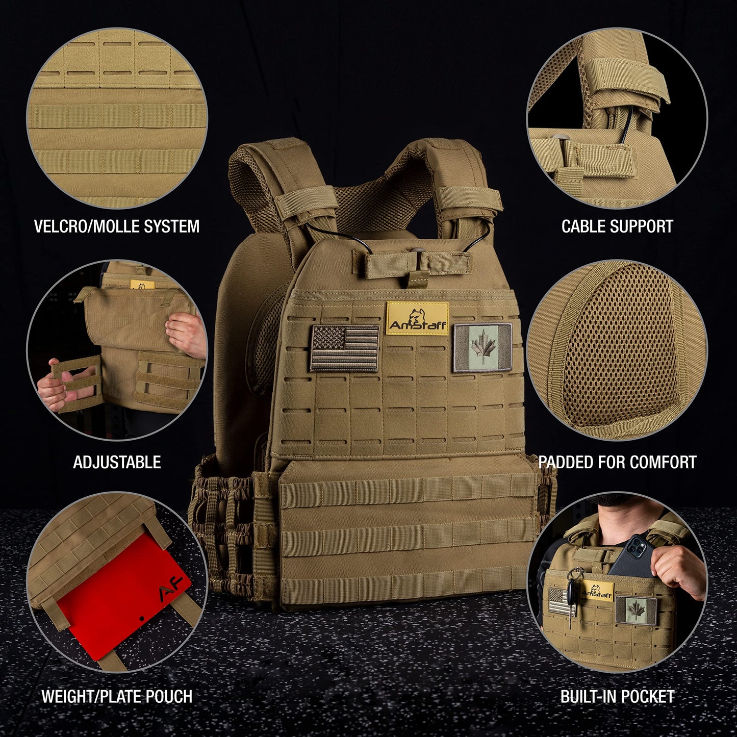 Amstaff Tactical Weighted Vest - Adjustable Weight Vests - Versatile Wearable Vest for Fitness Workouts, Strength and Endurance Training, Running