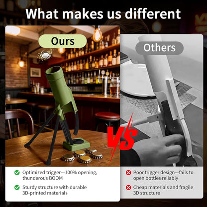 355Ml Longneck Beer Mortar Bottle Opener – Heavy-Duty Tactical Cap Launcher, Hands-Free, Party & Home Bar Decor (Green)