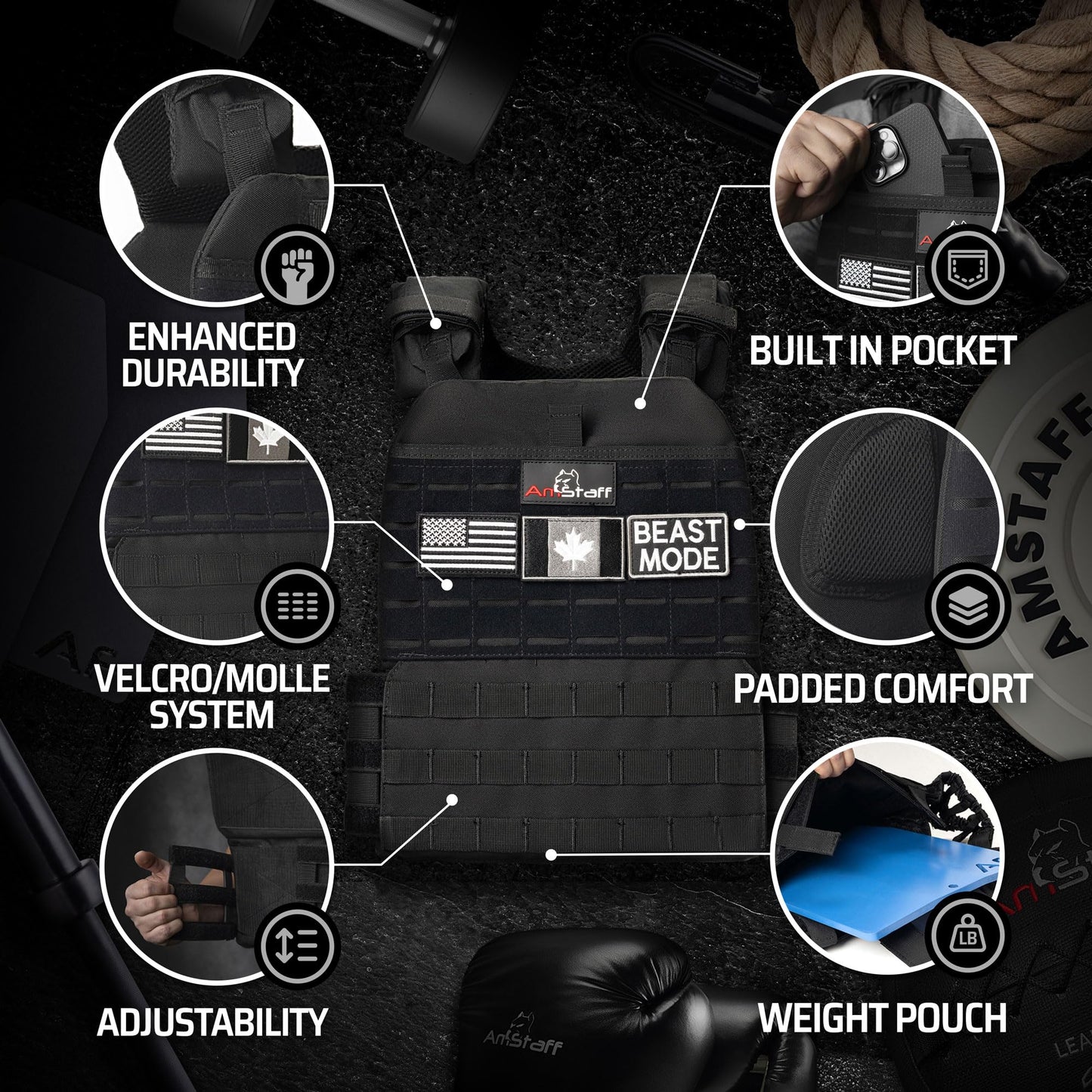 Amstaff Tactical Weighted Vest - Adjustable Weight Vests - Versatile Wearable Vest for Fitness Workouts, Strength and Endurance Training, Running