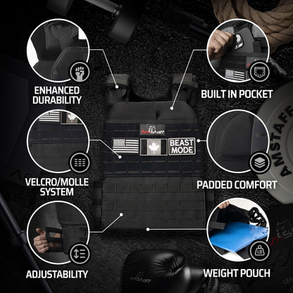 Amstaff Tactical Weighted Vest - Adjustable Weight Vests - Versatile Wearable Vest for Fitness Workouts, Strength and Endurance Training, Running