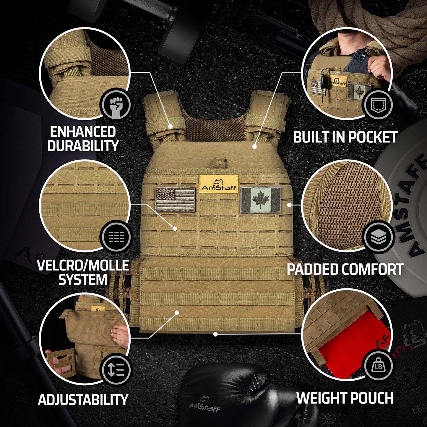 Amstaff Tactical Weighted Vest - Adjustable Weight Vests - Versatile Wearable Vest for Fitness Workouts, Strength and Endurance Training, Running