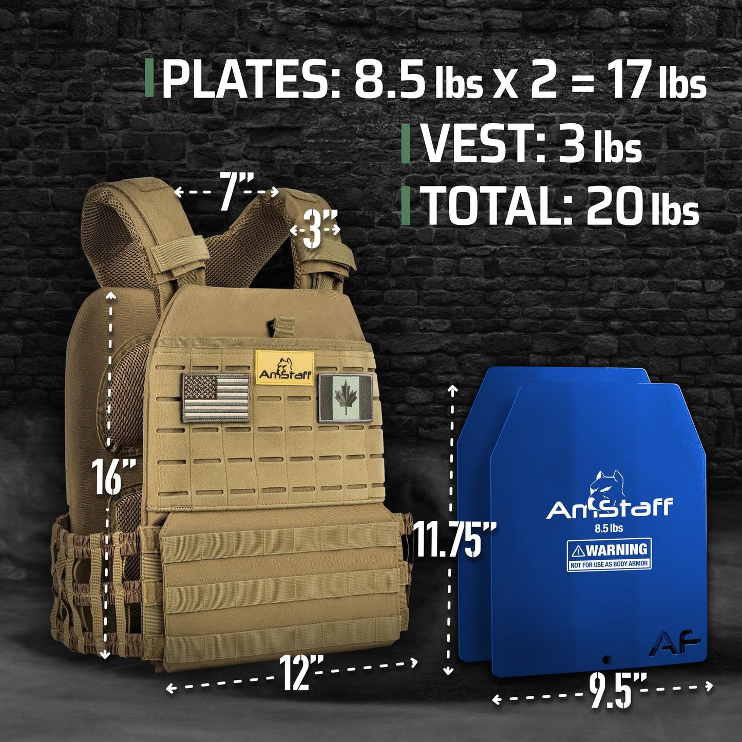 Amstaff Tactical Weighted Vest - Adjustable Weight Vests - Versatile Wearable Vest for Fitness Workouts, Strength and Endurance Training, Running