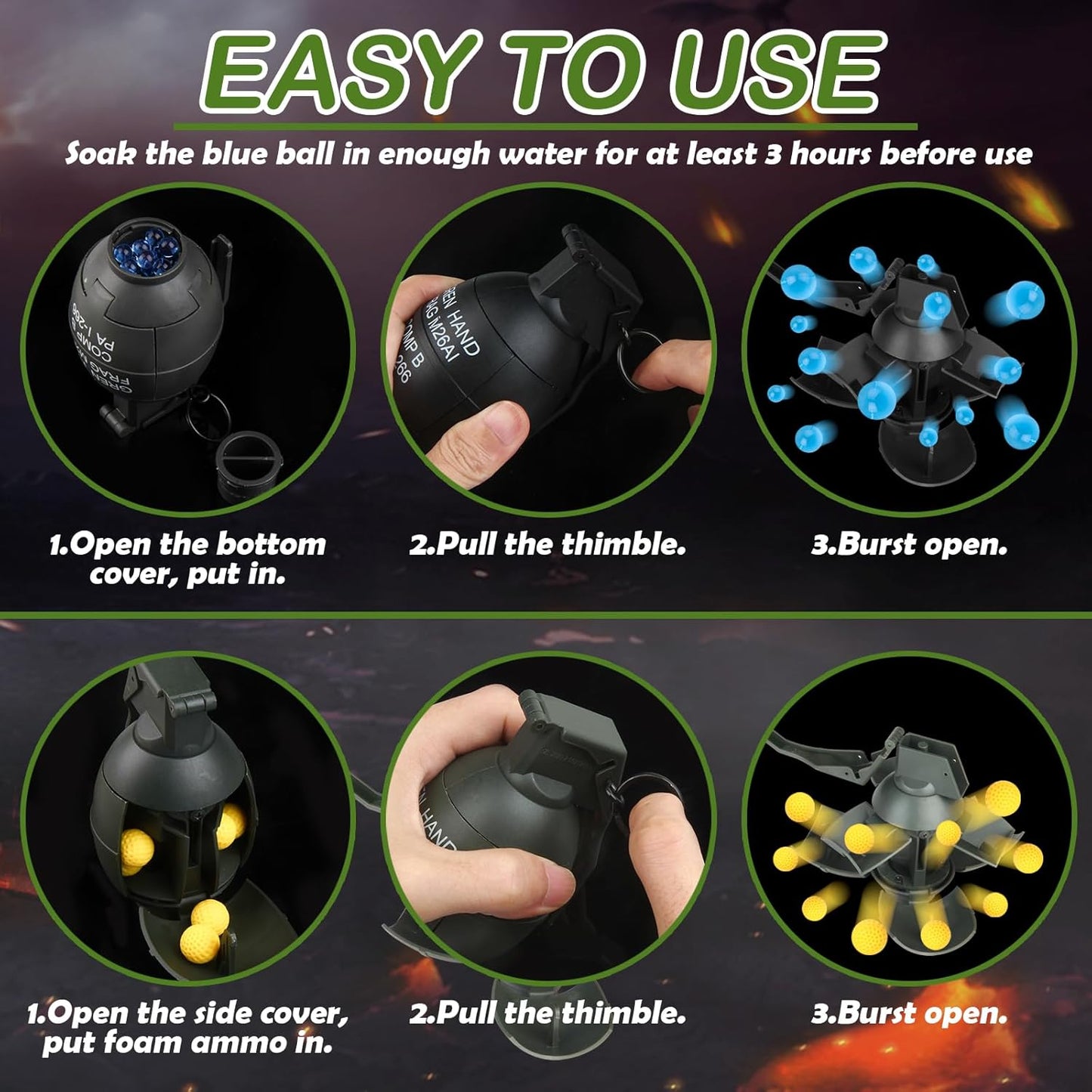 Tactical Toy-Grenade for CS Battle Game,2Pcs Fall Resistant Refillable Fun Impac