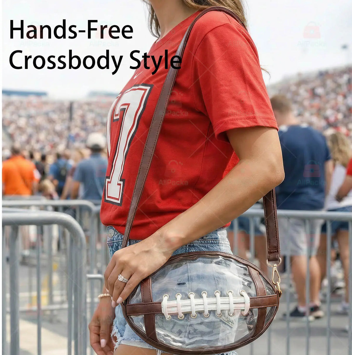 Transparent Football-Shaped Crossbody Bag - Stadium Approved PVC Game Day Bag with Adjustable Strap