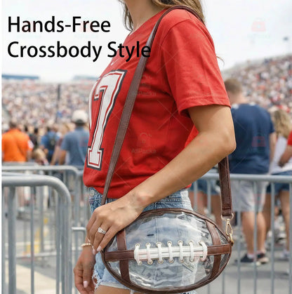 Transparent Football-Shaped Crossbody Bag - Stadium Approved PVC Game Day Bag with Adjustable Strap
