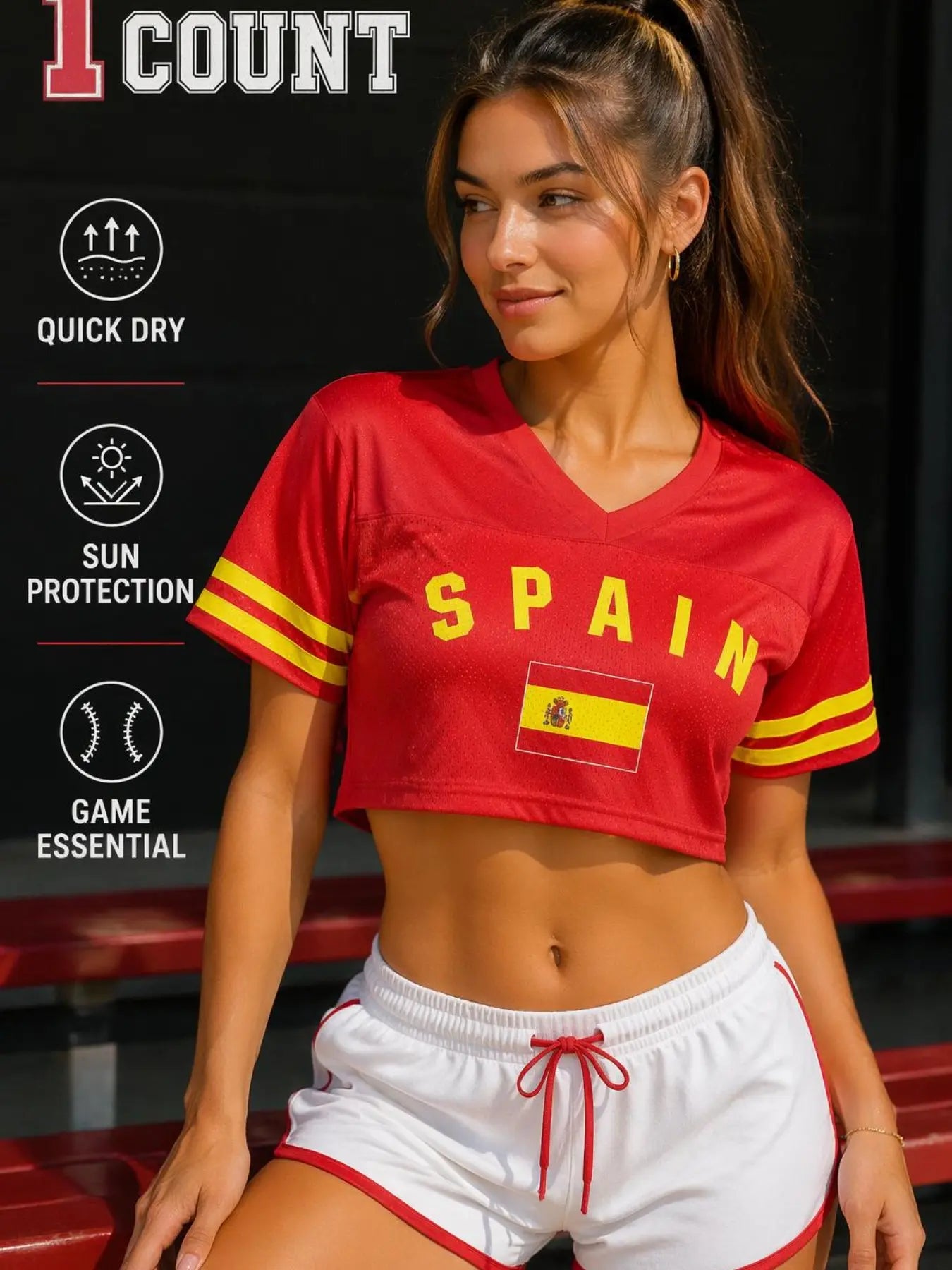 KTYSDE Women's Printed Cropped Soccer Jersey - V Neck Mesh Short Sleeve Casual Streetwear Crop Top for Soccer Fans Featuring USA, Brazil, Argentina, Mexico, England, Germany, France, Spain, Portugal, Italy, Netherlands, Japan, South Korea, Uruguay, and South Africa for Game Day and Daily Wear