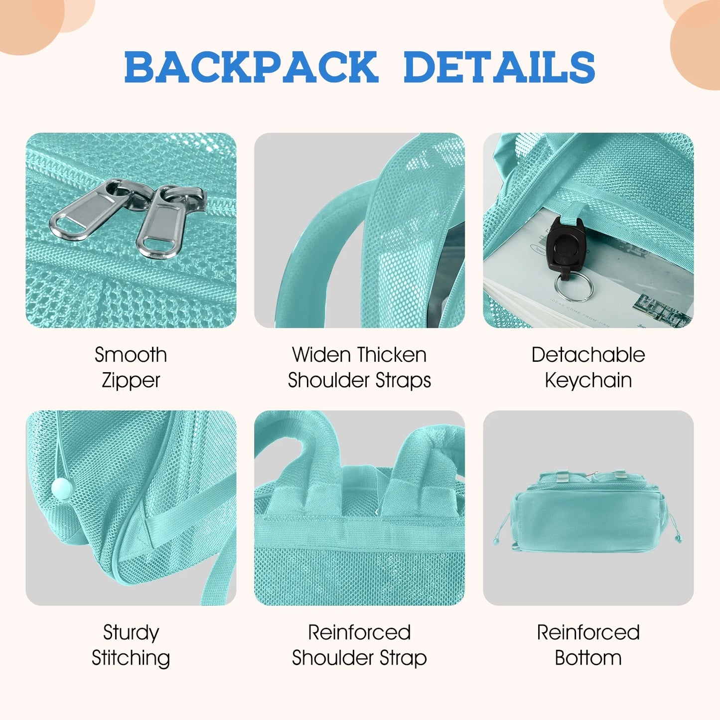 Mesh Backpack School Backpacks Large Capacity See through Bookbag Stadium Approved with Multiple Compartments Pockets for School(Lake Green)