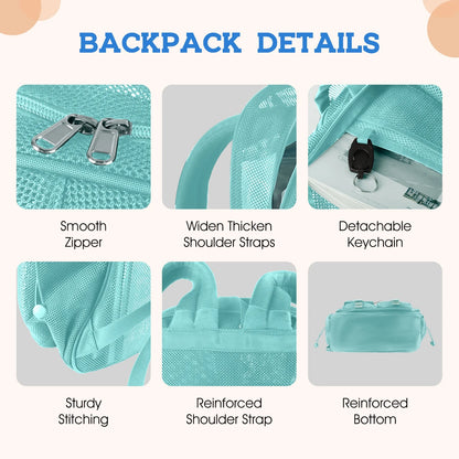 Mesh Backpack School Backpacks Large Capacity See through Bookbag Stadium Approved with Multiple Compartments Pockets for School(Lake Green)