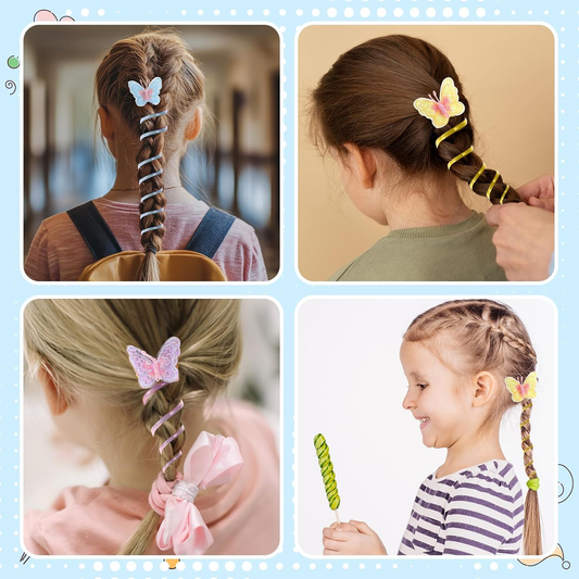 Butterfly Telephone Wire Hair Ties – 8-Pack Spiral Coil Ponytail Holders for Kids & Women