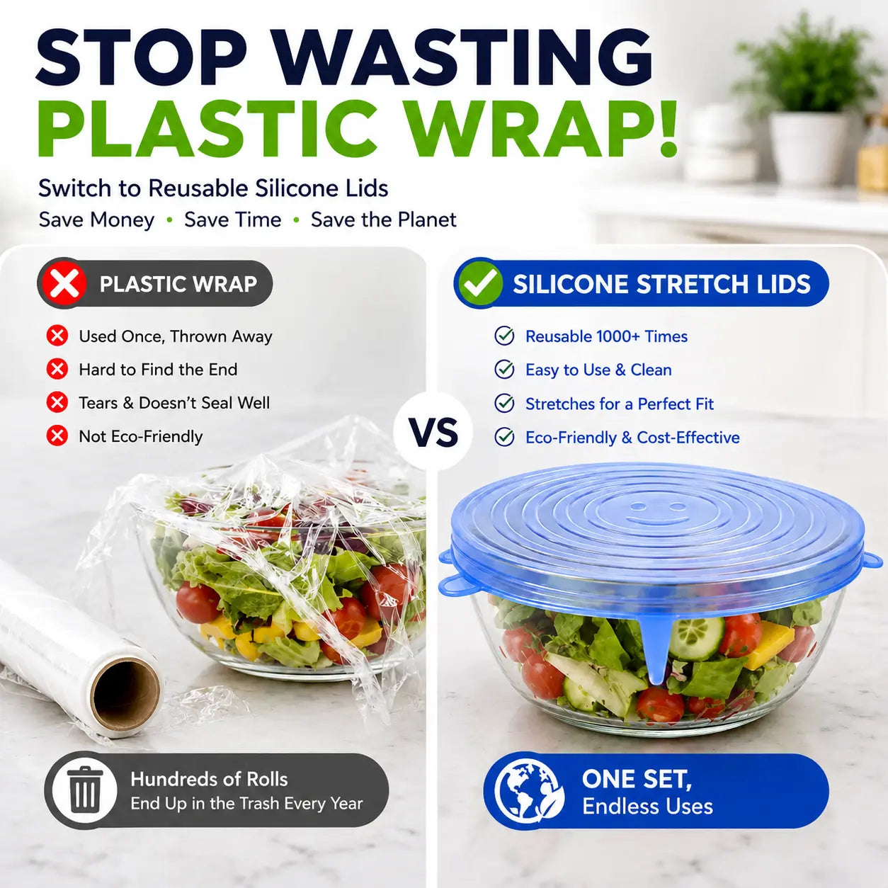 Silicone Stretch Lids Set (6-Pack) - BPA-Free, Food-Grade Reusable Covers for Bowls, Pots, and Cups (Sizes: 2.6", 3.7", 4.3", 5.5", 6.3", 7.7")
