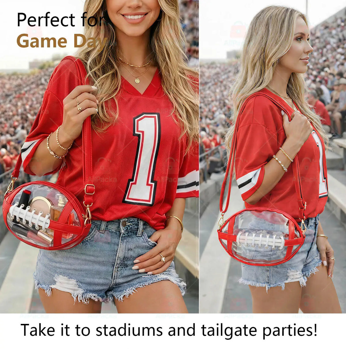 Transparent Football-Shaped Crossbody Bag - Stadium Approved PVC Game Day Bag with Adjustable Strap