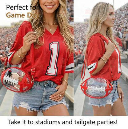 Transparent Football-Shaped Crossbody Bag - Stadium Approved PVC Game Day Bag with Adjustable Strap