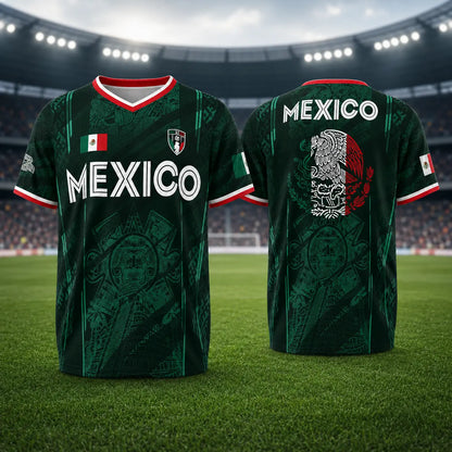 2026 Mexico Soccer Jersey, Chichén Itzá Pyramid Graphic Retro Soccer Jersey, All over Print, Casual Style for All Seasons, Classic Throwback Jersey Sportswear Top Summerwins