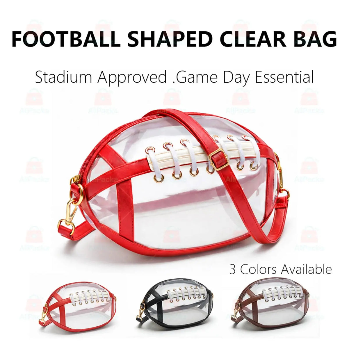 Transparent Football-Shaped Crossbody Bag - Stadium Approved PVC Game Day Bag with Adjustable Strap