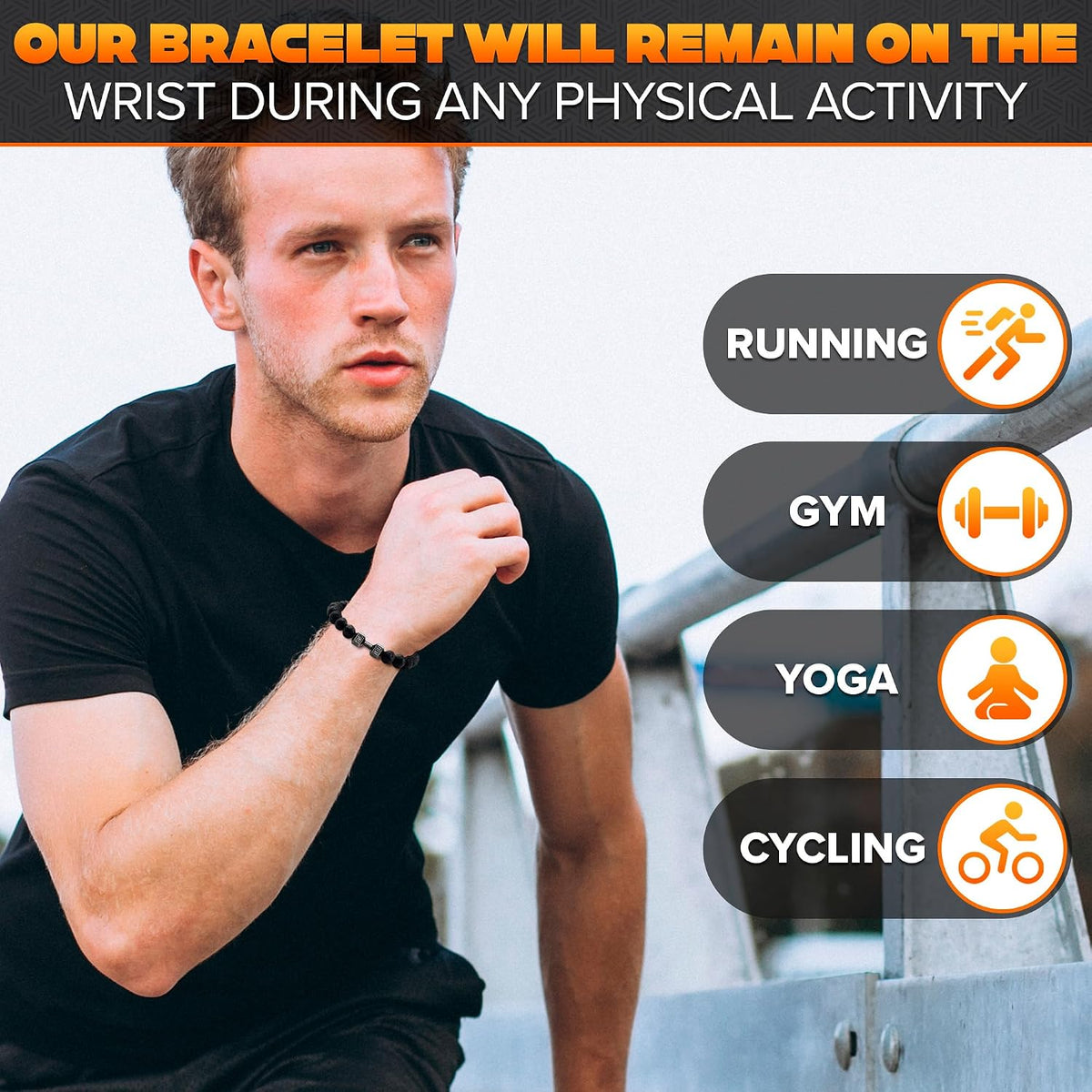 Dumbbell Bracelet for Men & Women with Lava Rocks, Elastic Rope