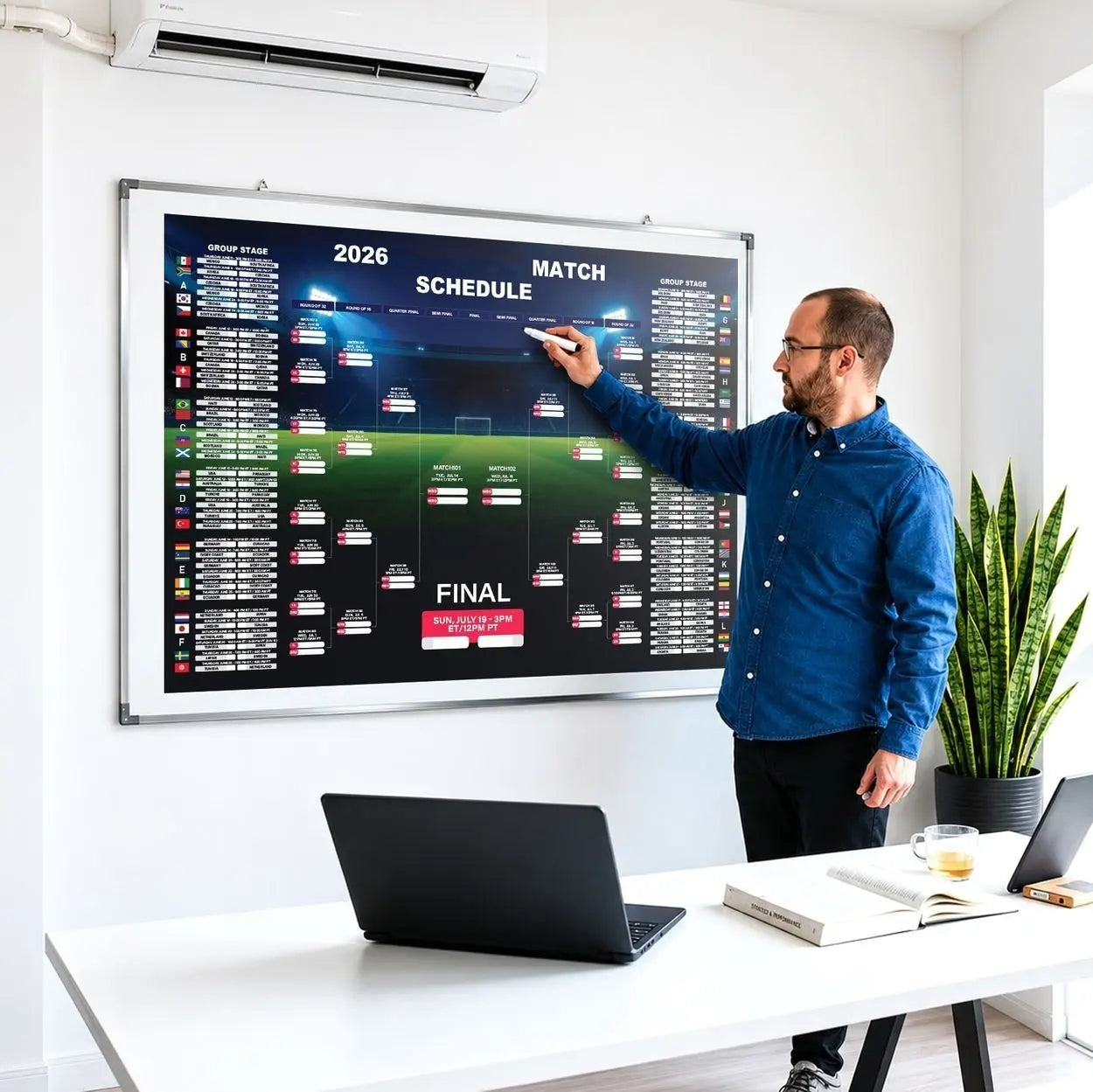 Graphic World Soccer 2026 Schedule Wall Chart, Soccer Fixtures Chart, Soccer Cup 2026 Result Chart QM9