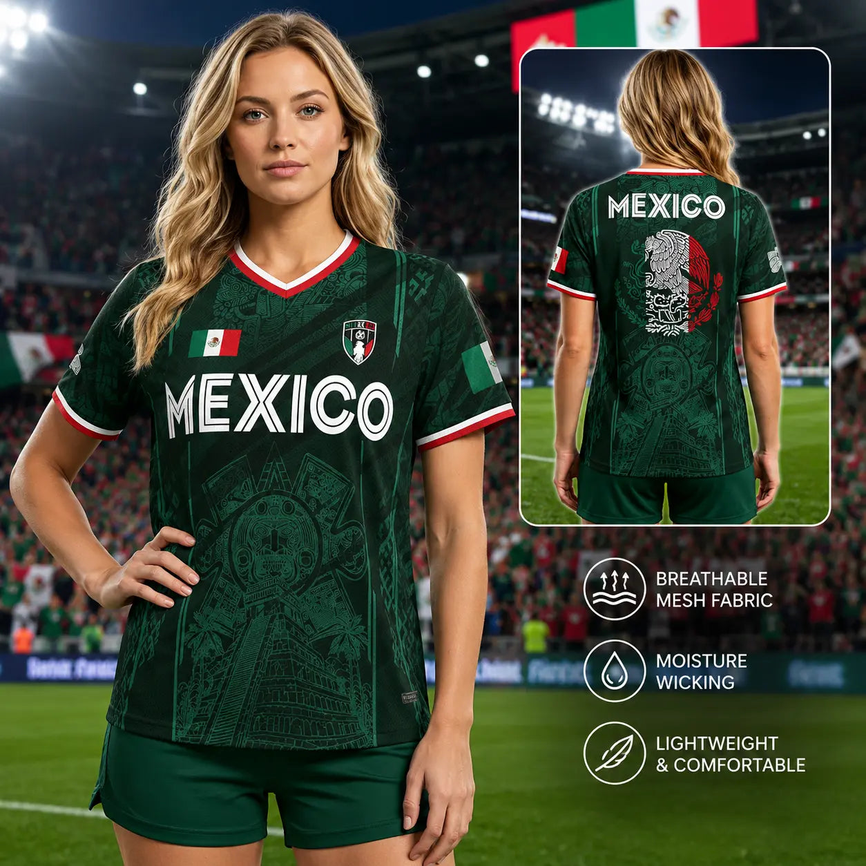 2026 Mexico Soccer Jersey, Chichén Itzá Pyramid Graphic Retro Soccer Jersey, All over Print, Casual Style for All Seasons, Classic Throwback Jersey Sportswear Top Summerwins