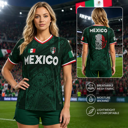 2026 Mexico Soccer Jersey, Chichén Itzá Pyramid Graphic Retro Soccer Jersey, All over Print, Casual Style for All Seasons, Classic Throwback Jersey Sportswear Top Summerwins