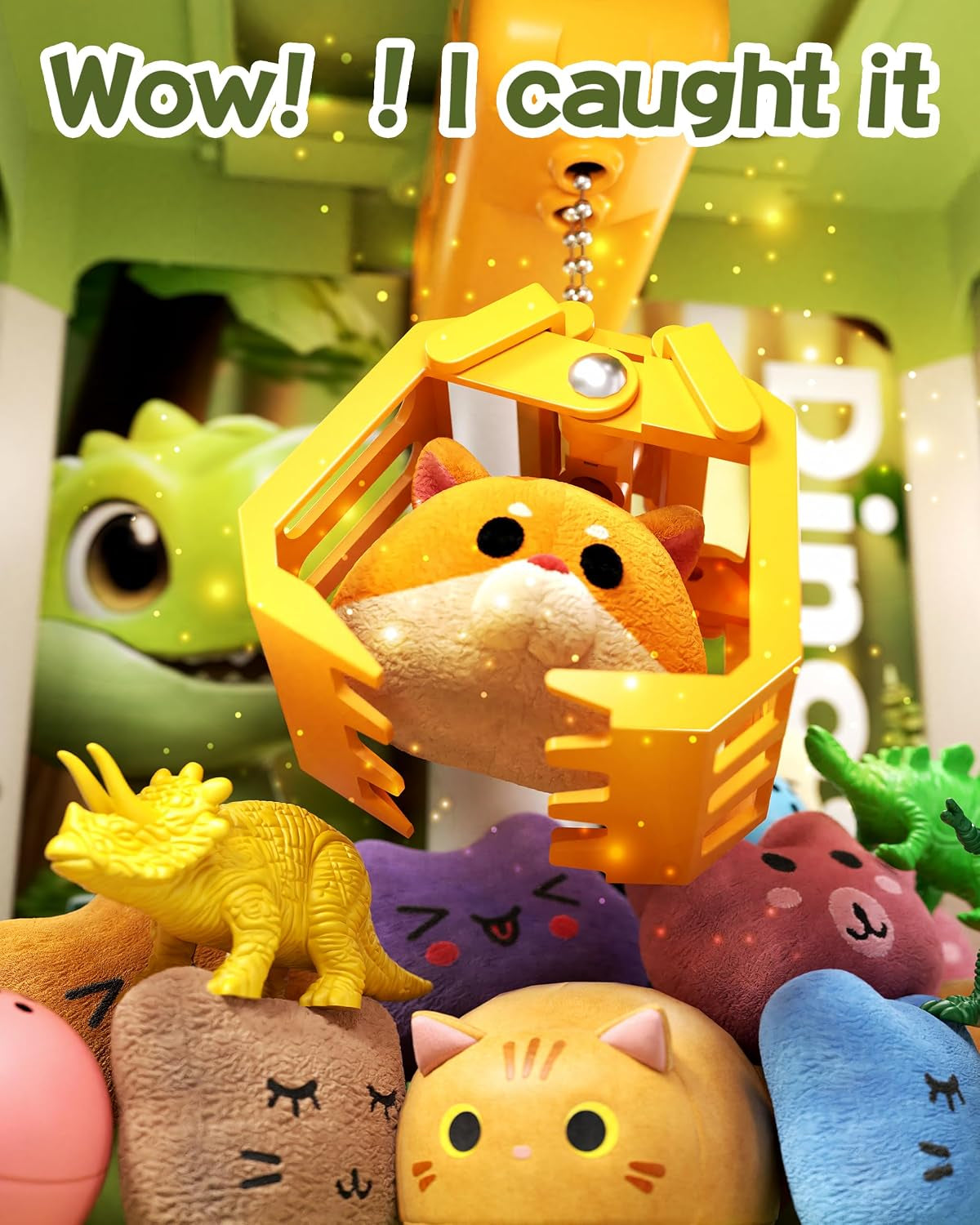 32PCS Dinosaur Claw Machine for Kids (Small) | Mini Vending Machine with Music & Adjustable Volume, Electronic Arcade Game Prize Dispenser for Birthday Toys Gifts Age 3+