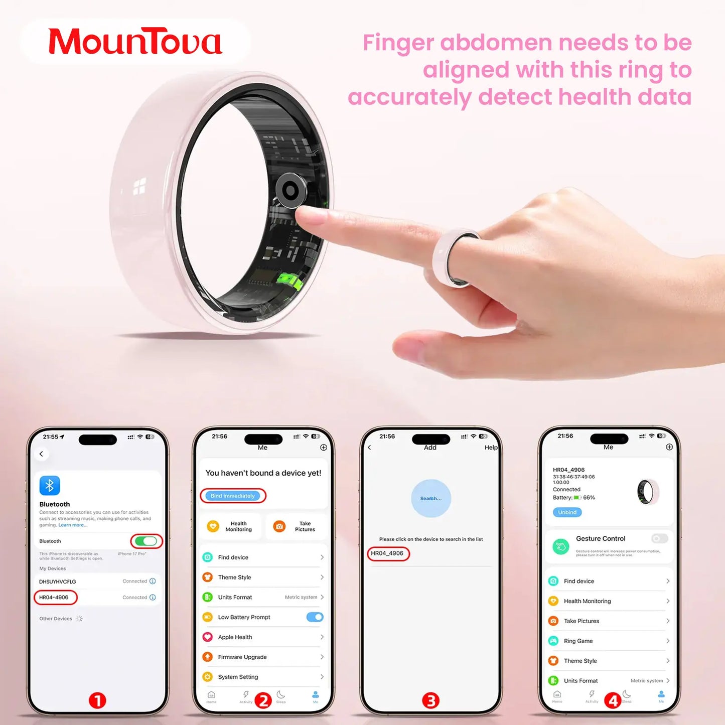 #6-#11 T3 Pink & Black Ceramic Smart Couple Rings for Women & Men, Fitness & Sleep Tracker, Heart Rate & Stress Monitor, Cycle Tracking, IP68 Waterproof, 3–5 Day Battery, Ios & Android Compatible, with Charging Case