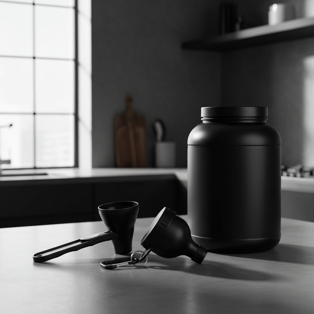 Revolutionize Your Fitness Routine with the Protein Powder Funnel-Mini - BPA-Free Kitchen Essential with Sliding Scoop and Container - Perfect for Pre-Workout and Smoothies - Buy 1 Get 1 Free!