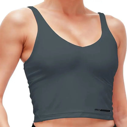 Women's Longline Ribbed Workout Tank Top with Built-In Bra and Padding for Yoga, Running, Gym, and Fitness Activities