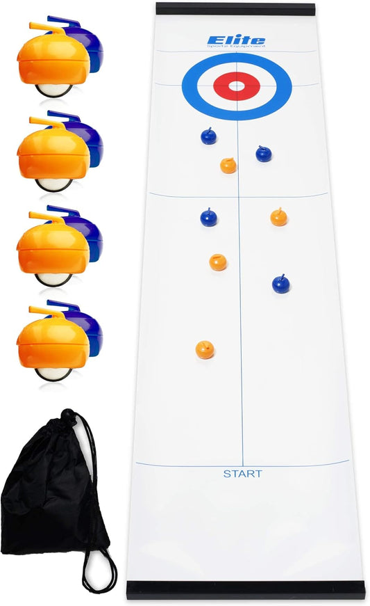 Curling Game - Tabletop Games for Adults, Kids & Families - 4 Ft X 1 Ft Mat for Indoor Fun W/Bonus Travel Bag - Ages 6 & Up