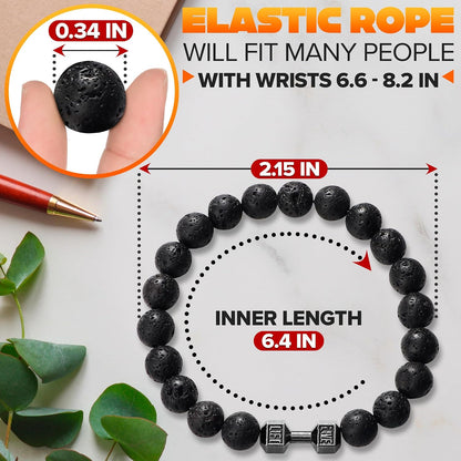 Dumbbell Bracelet for Men & Women with Lava Rocks, Elastic Rope