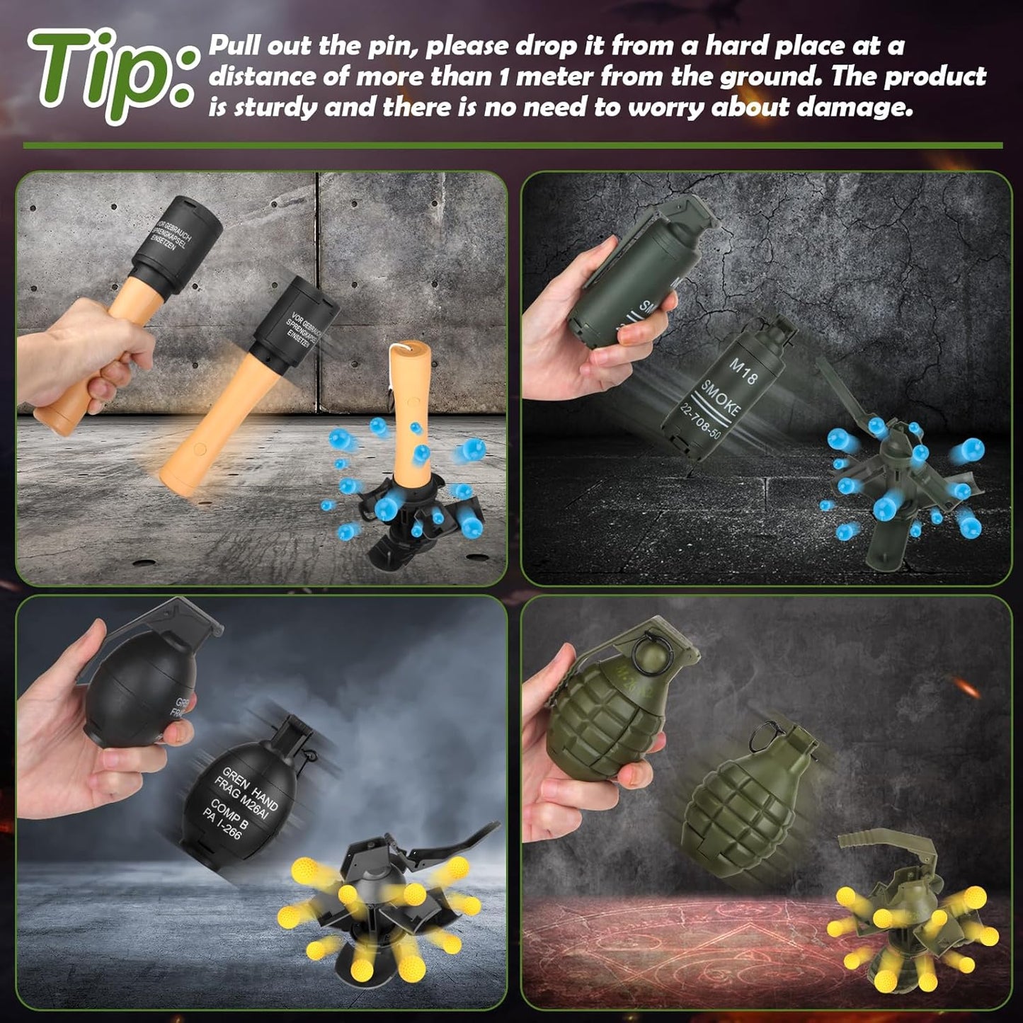 Tactical Toy-Grenade for CS Battle Game,2Pcs Fall Resistant Refillable Fun Impac